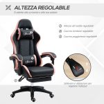 Sedia da Gaming ad Altezza Regolabile con Poggiatesta, 65x65x121-129 cm, Rosa e Nero - immagine 4