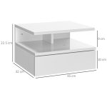 Set da 2 Comodini Moderni Sospesi con Cassetto e Mensola in Legno 35x32x22.5cm, Bianco Lucido - immagine 3