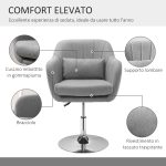 Sedia Girevole a 360° ad Altezza Regolabile, con Cuscino, Supporto Lombare e Bracciolo, 60x60x79-91 cm, Grigio - immagine 6