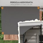 Pergola Gazebo con 12 Fori di Drenaggio, in Metallo e Poliestere, 400x296x200/262 cm, Grigio Scuro - immagine 4