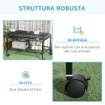 Gabbia per Uccelli in Acciaio con Posatoi, Giochi, Contenitori per Cibo e Vassoio, 79x49x133 cm, Nero - immagine 7