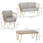 Salotto da Giardino in Rattan Stile Boho con Divano 2 Posti, 2 Poltrone e Tavolino con Vetro - immagine 3