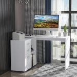 Scrivania Angolare per PC con 2 Cassetti e Ripiani Aperti, Scrivania ad Angolo Forma a L in Legno e Metallo, 117x83.5x76 cm, Bianco - immagine 8