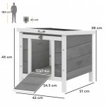Gabbia per Conigli in Legno da Esterno con Tetto in Asfalto e Rampa Antiscivolo, 42x51x43cm, Grigia - immagine 3