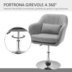 Sedia Girevole a 360° ad Altezza Regolabile, con Cuscino, Supporto Lombare e Bracciolo, 60x60x79-91 cm, Grigio - immagine 5