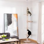 Albero Tiragraffi Multilivello a Soffitto con Amaca e Altezza Regolabile, 40x34x230-260cm, Beige - immagine 2