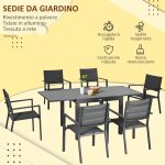 Set da Giardino con Tavolo Allungabile in Alluminio e 6 Sedie con Seduta Traspirante, Grigio - immagine 6
