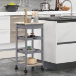 Carrello da Cucina con Cassetto, 2 Vassoi Estraibili e Ripiano Fisso, in Legno di Pino e MDF, 37x37x76 cm - immagine 2