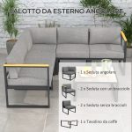  Salotto da Giardino con Divano e Tavolino in Alluminio con Cuscini Imbottiti, Grigio - immagine 4