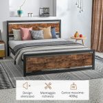 Struttura Letto Matrimoniale in Legno e Acciaio con Doghe in Stile Industriale, 160x200cm - immagine 6