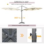 Ombrellone da Giardino Decentrato 3x2.5 m con Angolazione Regolabile e Girevole a 360°, Crema - immagine 4