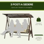 Dondolo da Giardino 3 Posti in Acciaio con Tettuccio Inclinabile e Cuscini, 208x120x174 cm - immagine 4