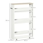 Carrello Bagno Salvaspazio a 3 Ripiani con Rotelle e Maniglia in Legno, 48x15x80cm, Bianco - immagine 3