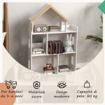 Libreria per Bambini 3-6 Anni a 3 Livelli per Libri e Giochi, in MDF e Legno di Pino, 65x25x108.5 cm, Bianco - immagine 5