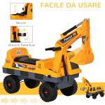 Ruspa Giocattolo 2 in 1 con Escavatore e Mordente, Vano Nascosto, Gioco Cavalcabile Bambini 2-3 Anni, 90x28x58cm, Giallo - immagine 5
