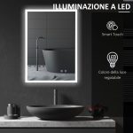 Specchio Bagno con Luce LED, Funzione Anti-Appannamento e Tasti Touch, 70x50cm, Argento - immagine 5