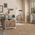 Mobile Cucina Stile Rustico con Armadietti e Cassetto, 76.6x 35x 81.5cm, Bianco e Marrone - immagine 2