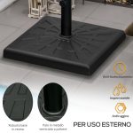 Base per Ombrellone di 19kg e 51x51x32 cm in Resina e Acciaio per Pali Ø32mm, Ø38mm e Ø48mm, Nero - immagine 5