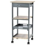 Carrello da Cucina Portavivande con Cassetto, 2 Ripiani e Vassoio Estraibile, 37x37x76cm, Grigio
