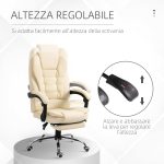 Poltrona Presidenziale in Similpelle Bianca con Schienale Reclinabile 145° e Poggiapiedi, 64.5x69x109-117 cm - immagine 4