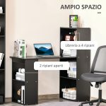 Scrivania PC in Legno con 6 Ripiani Portaoggetti Laterali, 120x55x120 cm, Nero - immagine 5