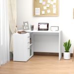 Scrivania Angolare per PC con 2 Cassetti e Ripiani Aperti, Scrivania ad Angolo Forma a L in Legno e Metallo, 117x83.5x76 cm, Bianco - immagine 2