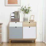 Mobiletto Multiuso Stile Nordico, Armadietto Due Ante con Cassetti per Cucina e Ingresso, 100x40x79.5cm, Multicolore - immagine 7