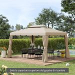 Tettuccio di Ricambio per Gazebo da Giardino 3x4m con Tetto a 2 Livelli in Poliestere Beige - immagine 2