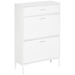 Mobile Scarpiera Moderno per 12 Paia di Scarpe con 2 Ante a Ribalta e Cassetto, 76x26x110 cm, Bianco