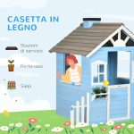 Casa per Bimbi 3-7 Anni con Staccionata, Portavasi, Porta e Finestre, in Legno di Abete, 151x112.5x142 cm, Blu - immagine 4