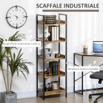 Libreria Stile Industriale a 5 Ripiani in Legno e Metallo, 48x30x155cm, Marrone Rustico - immagine 4