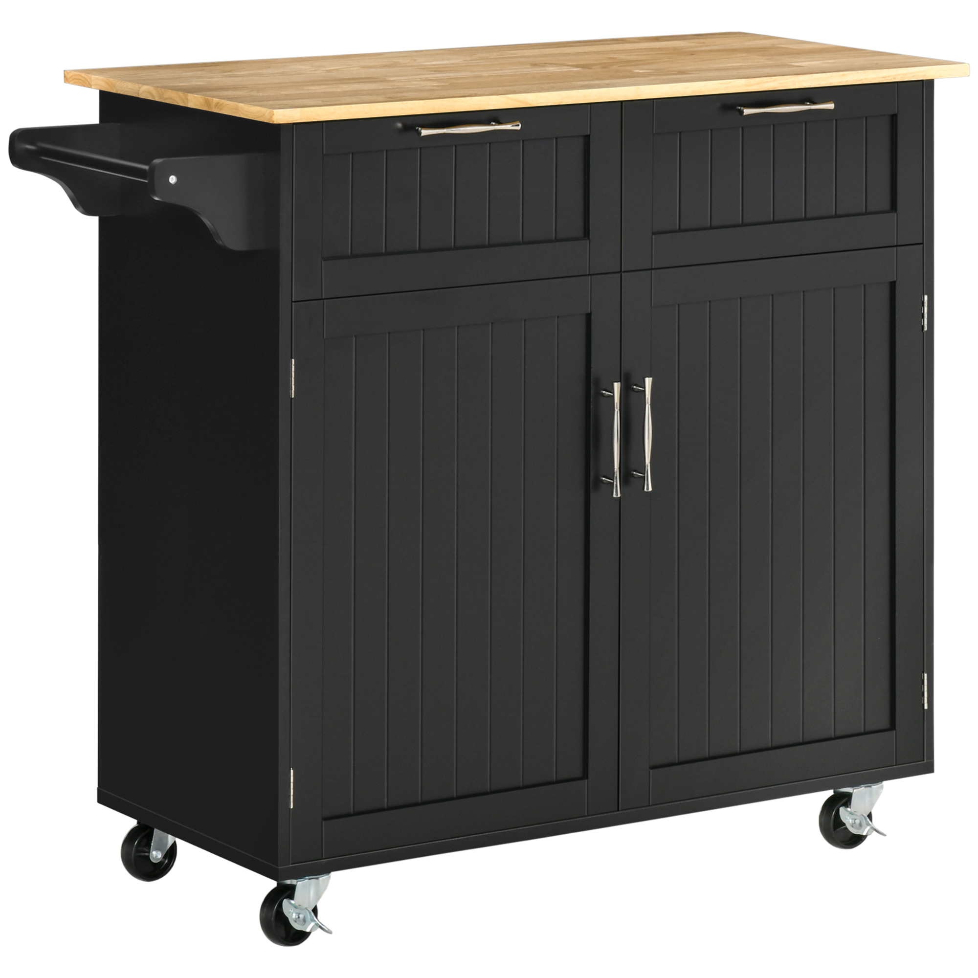 gFC622198f3e2bbb8.jpg Carrello da Cucina Multiuso in Legno con 2 Cassetti, Armadietto e 4 Ruote, 104x46x91cm, Nero - immagine 1
