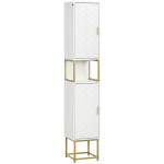 Colonna Bagno con 2 Armadietti e Ripiano in MDF e Acciaio, 30x30x170.7cm, Bianco e Oro