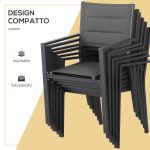 Set da Giardino con Tavolo Allungabile in Vetro e 6 Sedie con Seduta Traspirante, Grigio Scuro - immagine 5