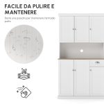 Mobile Dispensa Cucina in Legno con Armadietti e Cassetto Stile Country, 101x39x180cm, Bianco - immagine 8