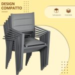 Set da Giardino con Tavolo Allungabile in Alluminio e 6 Sedie con Seduta Traspirante, Grigio - immagine 5
