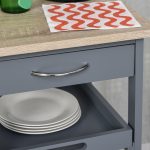 Carrello da Cucina con Cassetto, 2 Vassoi Estraibili e Ripiano Fisso, in Legno di Pino e MDF, 37x37x76 cm - immagine 9