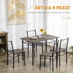 Tavolo da Pranzo con 4 Sedie, Set 5 Pezzi in MDF e Metallo per Sala da Pranzo, Cucina, Soggiorno e Bar - immagine 4