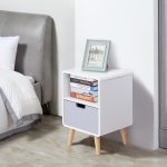 Comodino con Cassetto in MDF e Legno di Pino per Camera da Letto, Soggiorno e Bagno, 40x38x58 cm - immagine 2