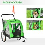 Rimorchio Bici e Passeggino per Cani 2 in 1 in Acciaio e Tessuto Oxford con Catarifrangenti, Verde - immagine 9