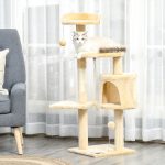 Albero Tiragraffi per Gatti in Legno a 4 Livelli con Cuccia, Giocattoli, Pallina e Corda, Altezza 114 cm - immagine 2