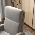 Poltrona Reclinabile 160° in Tessuto Effetto Lino con Braccioli Quadrati, 64x86x102 cm, Grigia - immagine 9