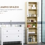 Mobile Bagno in Truciolato Bianco con 2 Armadietti con Ante e 2 Ripiani Aperti, 53x33.5x195.7 cm - immagine 4