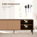 Mobile Porta TV fino 65" con 2 Armadietti e 2 Vani Aperti in Legno, 150x40x56cm, Marrone - immagine 6