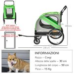 Rimorchio Bici e Passeggino per Cani 2 in 1 in Acciaio e Tessuto Oxford con Catarifrangenti, Verde - immagine 3