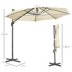 Ombrellone da Giardino Decentrato 3x2.5 m con Angolazione Regolabile e Girevole a 360°, Crema - immagine 3