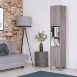 Colonna Bagno in MDF con 2 Armadietti e 2 Ripiani Aperti, 30x32x172.5 cm, color Legno - immagine 7