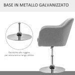 Sedia Girevole a 360° ad Altezza Regolabile, con Cuscino, Supporto Lombare e Bracciolo, 60x60x79-91 cm, Grigio - immagine 7