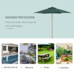 Ombrellone da Giardino 2.5x2.3m a 6 Stecche, in Legno e Poliestere, Verde Scuro - immagine 6