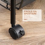 Carrello da Cucina a 3 Livelli con Cesti Removibili e 4 Ruote, in Acciaio e Plastica PP, 41.5Lx26.5x63 cm, Nero - immagine 6